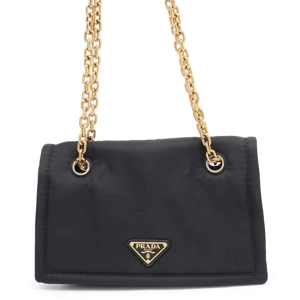 Prada Chain Shoulder Bag Tessuto Black